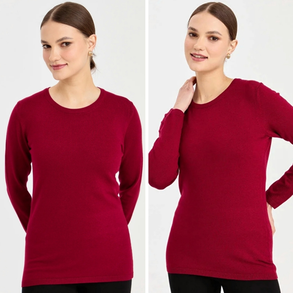 EDDIE BAUER Long Sleeve Tee Crewneck Red Shaped Cotton Layering Tall Medium